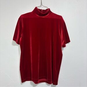 GAP Vintage Y2K Mock Neck Short Sleeve Velvet Red Top Blouse Large